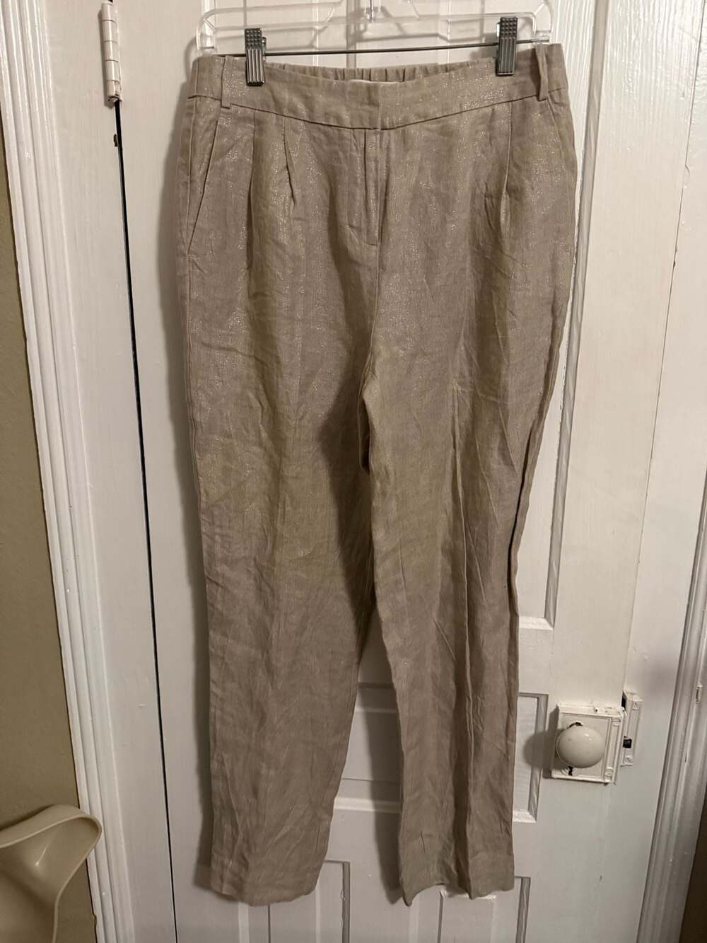 Promod Women's Beige Metallic Linen Tapered Trousers Size 6